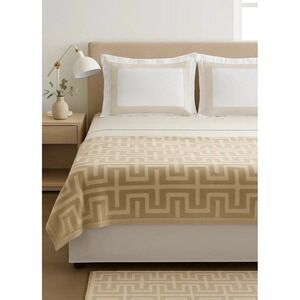 New Hudson Park Collection Lambswool Cashmere Jacquard Throw 50X70 Caramel $430